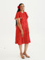 TIMENA RED ILA KEYHOLE MIDI DRESS