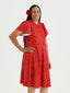 TIMENA RED ILA KEYHOLE MIDI DRESS