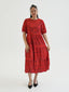 TIMENA RED BABYDOLL MIDI DRESS
