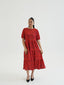 TIMENA RED BABYDOLL MIDI DRESS